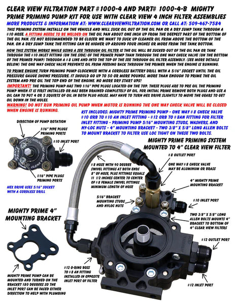 Mighty Prime Black Out Priming Pump Kit 4" Filter Mounting and Bolts