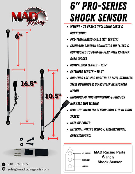 MAD PRO-SERIES SHOCK TRAVEL SENSOR (6")